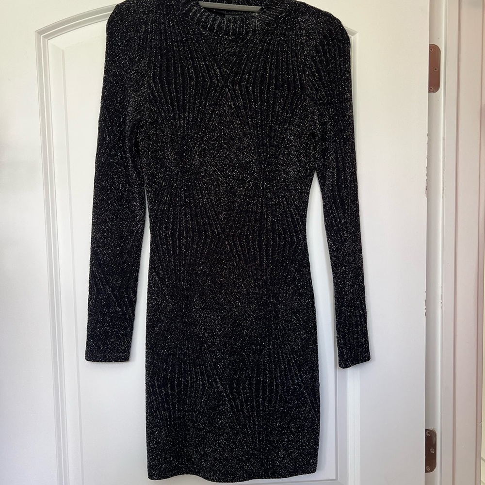 Windsor Black Ribbed Bodycon Dress Long Sleeve